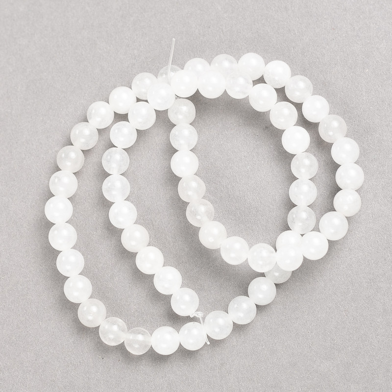 White Quartz Beads on Thread, Smooth Round, Diameter 6mm+/-, Length 38cm+