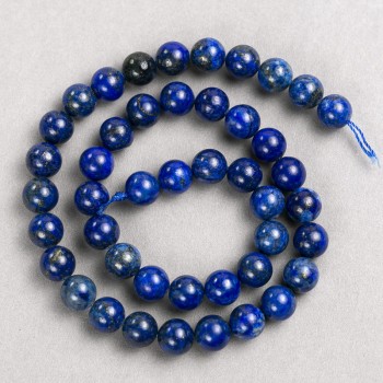Lapis Lazuli Stone Beads on Thread, Smooth Round, 8mm Diameter, 38cm+ Length