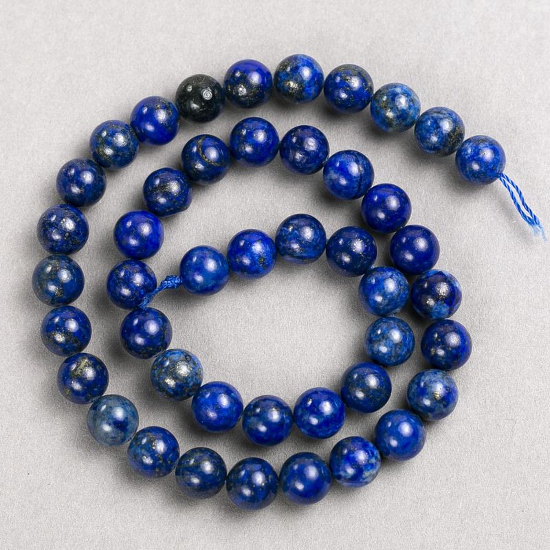 Lapis Lazuli Stone Beads on Thread, Smooth Round, 8mm Diameter, 38cm+ Length