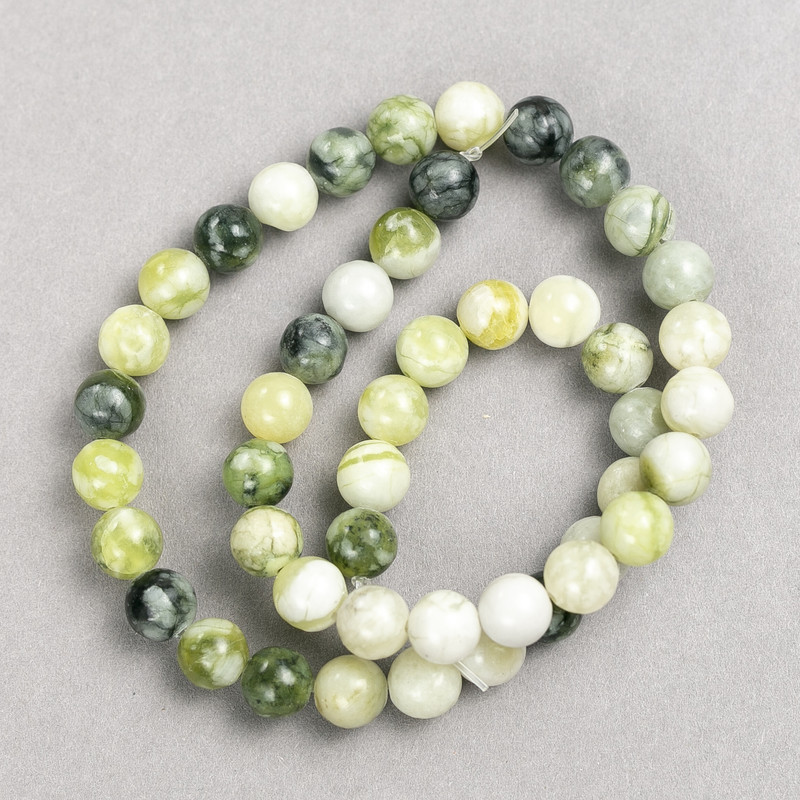 Ophite Beads (Synthetic Acrylic) on Fishing Line, Smooth Round, 8.5mm+/- Diameter, 38cm+ Length