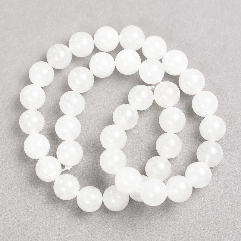 White Quartz Beads on Thread, Smooth Round, Diameter 10mm+/-, Length 38cm+