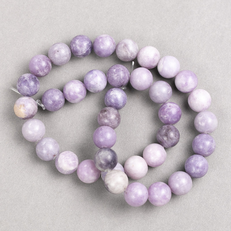 Lepidolite Beads on Fishing Line, Smooth Round, 10.5mm+/- Diameter, 38cm+ Length