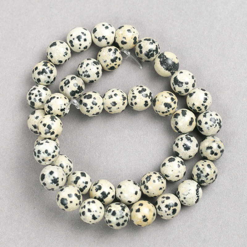 Dalmatian Jasper Beads on Thread, Smooth Round, Diameter 10mm+/-, Length 38cm+