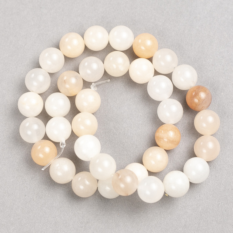 Selenite Beads on Thread, Smooth Round, Diameter 10mm+/-, Length 38cm+