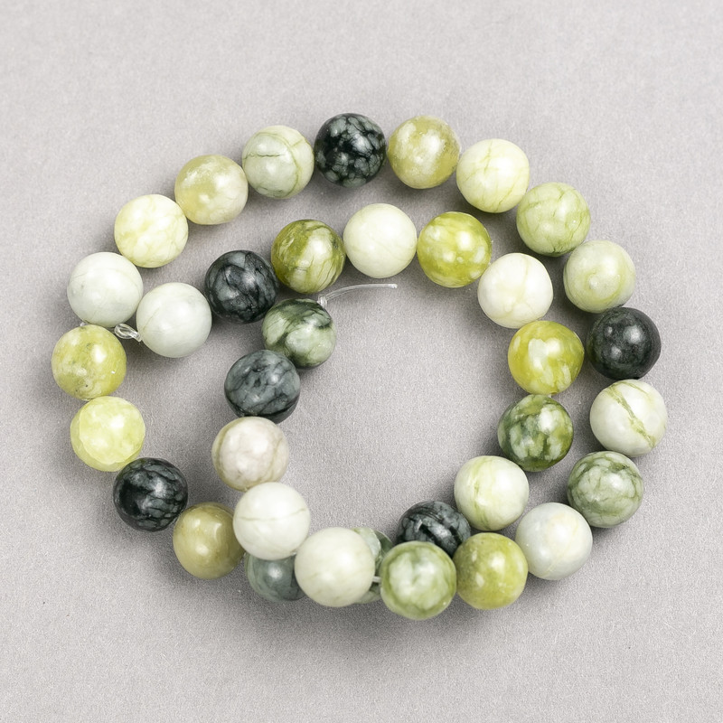 Ophite Beads (Synthetic Acrylic) on Fishing Line, Smooth Round, 10.5mm+/- Diameter, 38cm+ Length