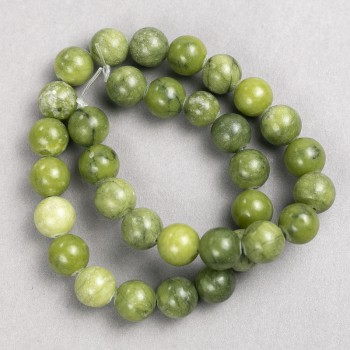 Jadeite Beads on Fishing Line, Smooth Round, 12mm+/- Diameter, 38cm+ Length