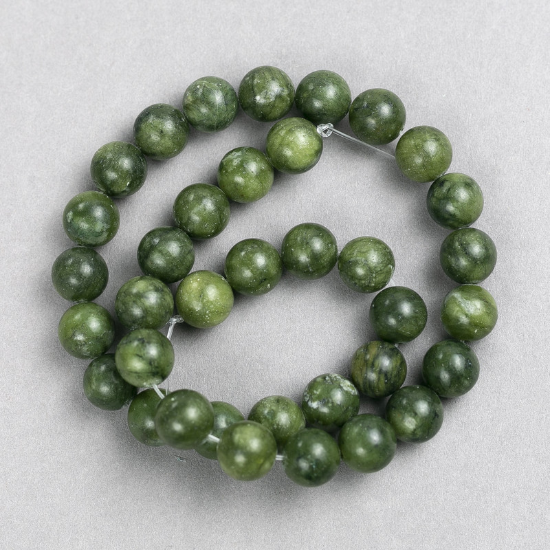 Jadeite Beads on Fishing Line, Smooth Round, 10.5mm+/- Diameter, 38cm+ Length