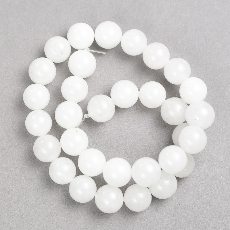 White Quartz Beads on Thread, Smooth Round, Diameter 12mm+/-, Length 38cm+