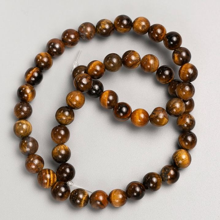 Natural Stone Tiger's Eye Beads on Fishing Line, Diameter 8mm+/-, Length 37cm