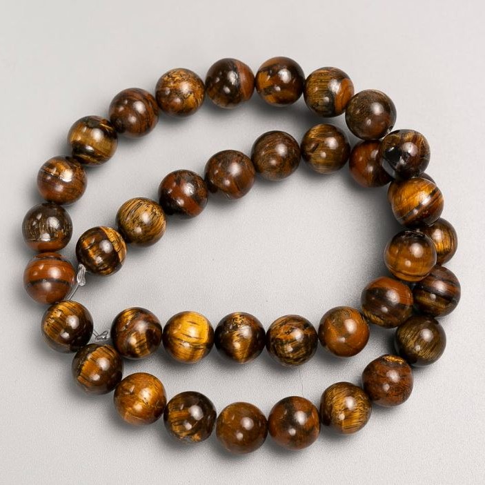 Beads on Fishing Line, Natural Stone Tiger's Eye, Diameter 10mm+/-, Length 38cm+