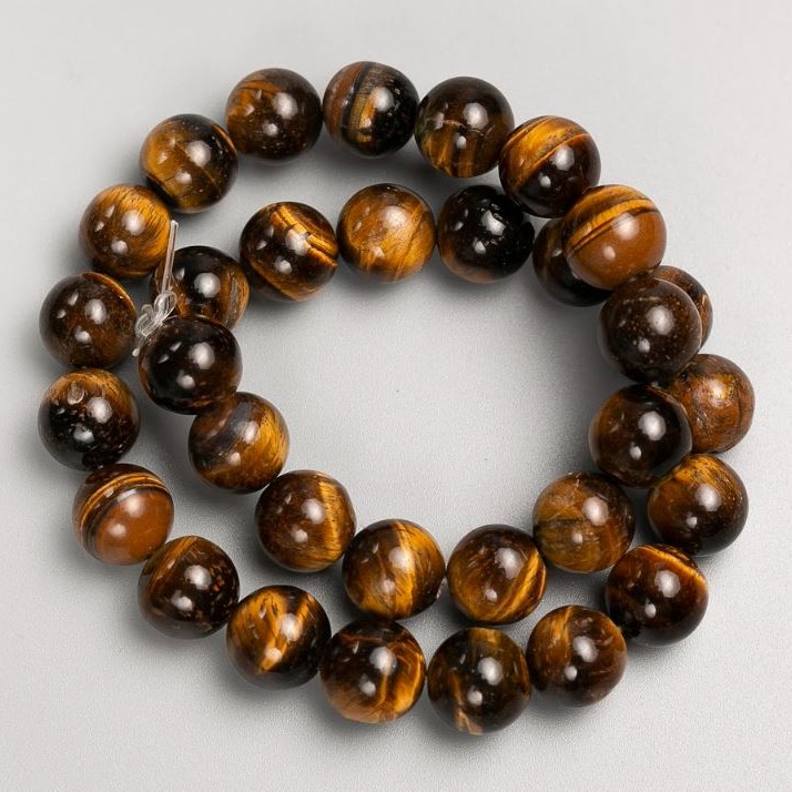 Beads on Strand, Natural Stone Tiger's Eye, Diameter 12(+-)mm, Length 38cm+