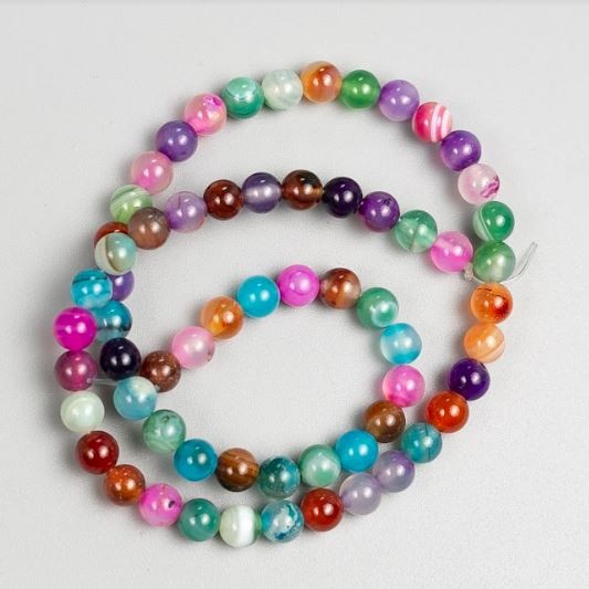 Beads on Fishing Line Natural Stone Multicolour Agate, Smooth Round Bead, Diameter 6.5mm+-, Length 38cm+