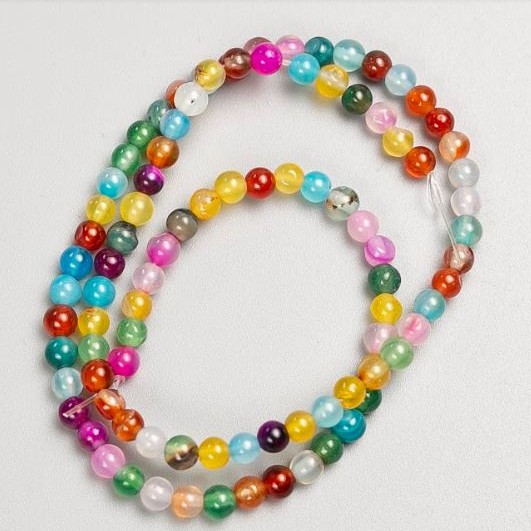 Beads on Fishing Line Natural Stone Multicolour Agate, Smooth Round Bead, Diameter 4.5mm+-, Length 36cm+