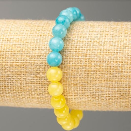 Aquamarine & Citrine Elastic Bracelet (Imitation Acrylic), Bead Diameter 8.5mm+/-, Length 18cm+