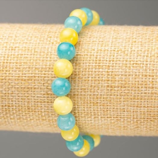 Aquamarine & Citrine Elastic Bracelet (Imitation Acrylic), Bead Diameter 8.5mm+/-, Length 18cm+
