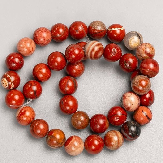 Natural Red Jasper Beads on Fishing Line, Diameter 10mm+/-, Length 38cm+