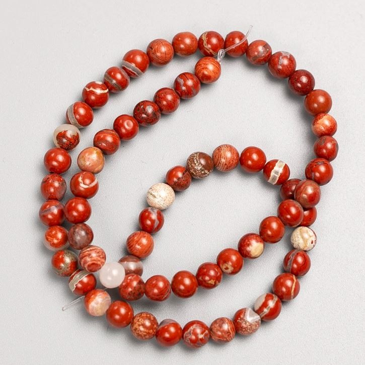 Natural Red Jasper Beads on Fishing Line, Diameter 6.5mm+/-, Length 38cm+