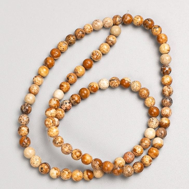 Picture Jasper Beads on Fishing Line, Smooth Round, Diameter 4-5mm+/-, Length 37cm+