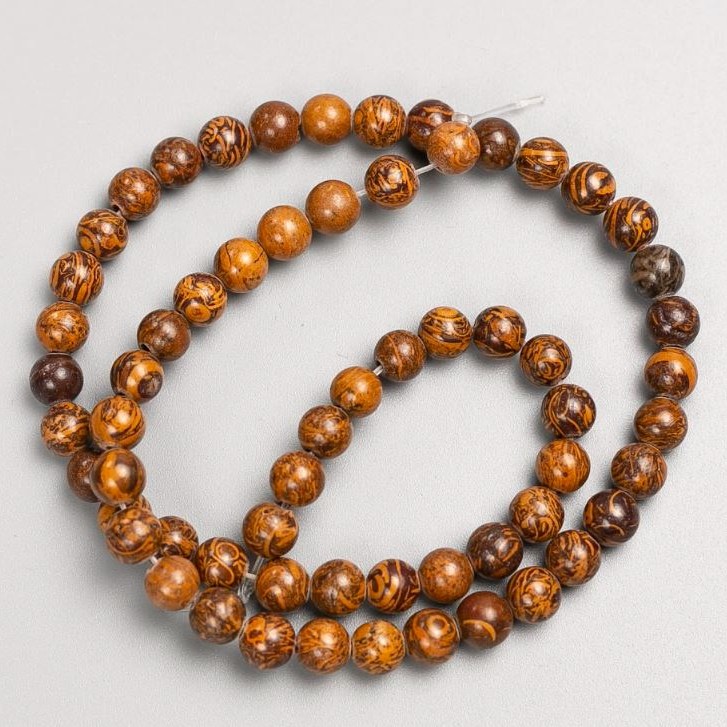 Beads on Thread, Wooden Jasper Smooth Ball, Diameter 6.5mm+/-, Length 39cm+