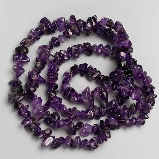 Beads on Nylon Thread, Natural Stone Amethyst Chip, D 13x7-7x4mm(+/-), Length 78cm+