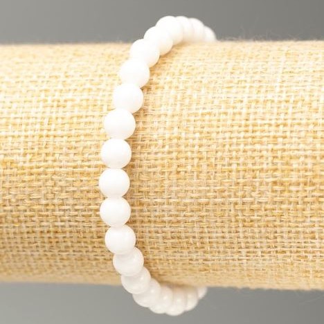 White Agate Bracelet (Pressed) Smooth Round Bead, Diameter 6mm+/-, Length 18cm+/- (Stretch)
