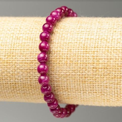Elastic Bracelet Tinted Quartz Raspberry (Imitation Acrylic) Smooth Bead, Diameter 6.5mm+-, Length 18cm+