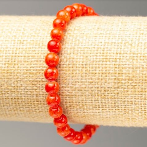 Elastic Bracelet Coral (Imitation Acrylic) Smooth Bead, Diameter 6.5mm+-, Length 18cm+