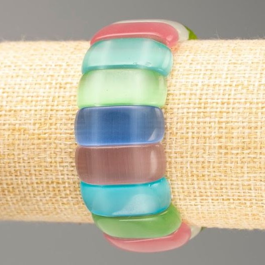 Cat's Eye Assorted Bracelet on Elastic, Smooth Link 25x10.5mm+-, length 18cm