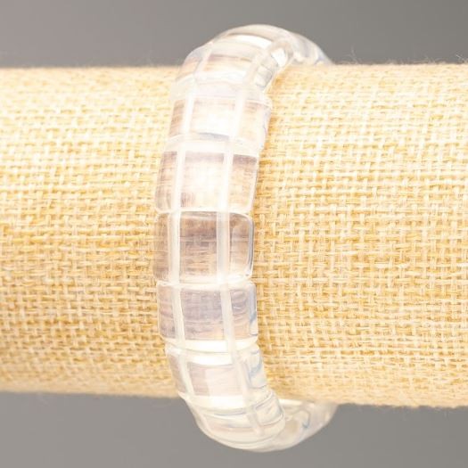 Moonstone (Synthetic) & Rock Crystal Bracelet on Elastic, Rectangular Links, diameter 15x10.5mm+-, length 18.5cm+