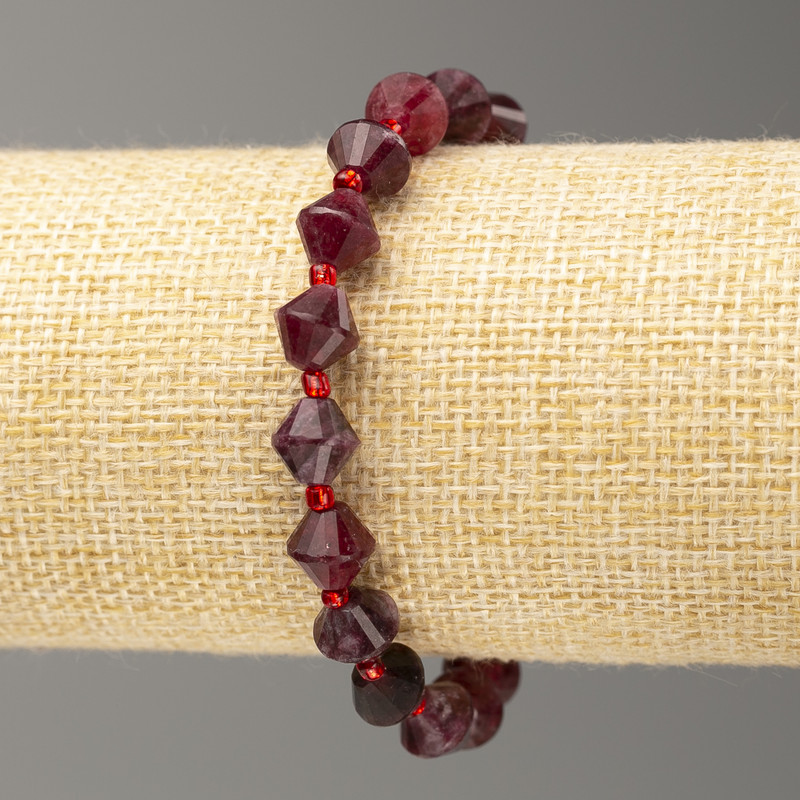 Bracelet on elastic with gemstone Tourmaline faceted baguette, diameter 8x8mm +-, length 18cm+