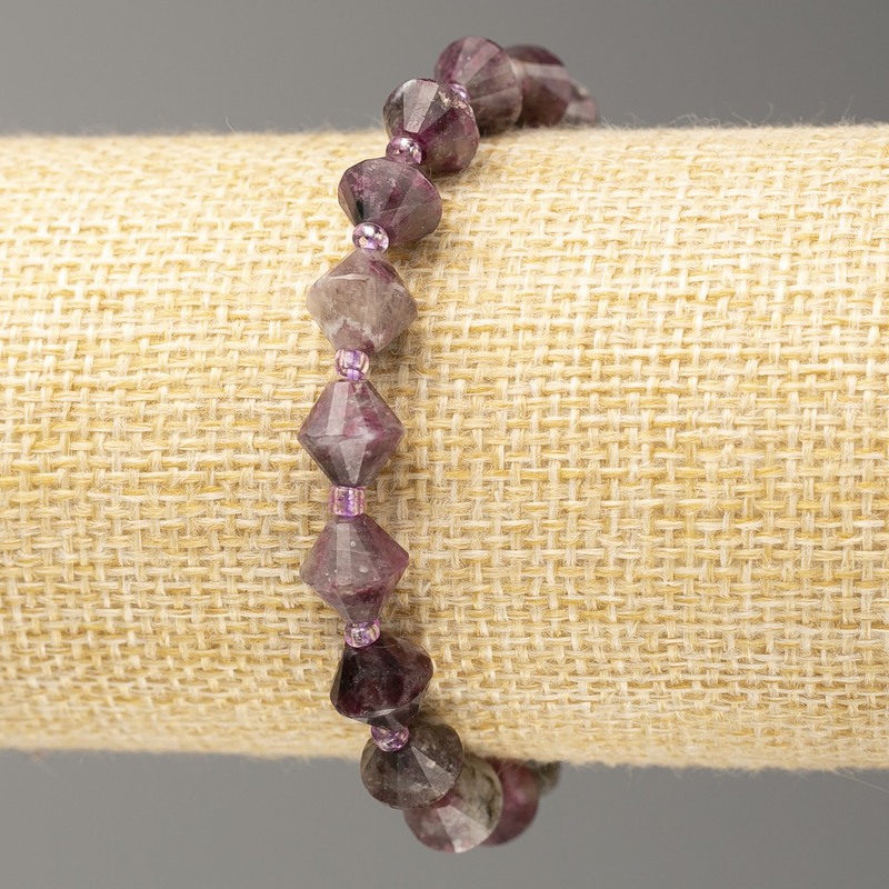 Elastic Bracelet with Tourmaline, faceted bi-cone beads, 8x8mm, length 18cm