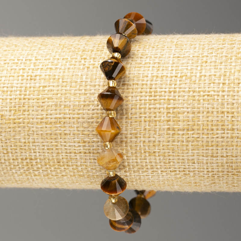 Elastic tiger's eye bracelet, faceted pentagon beads, 8x8 mm, length 18 cm