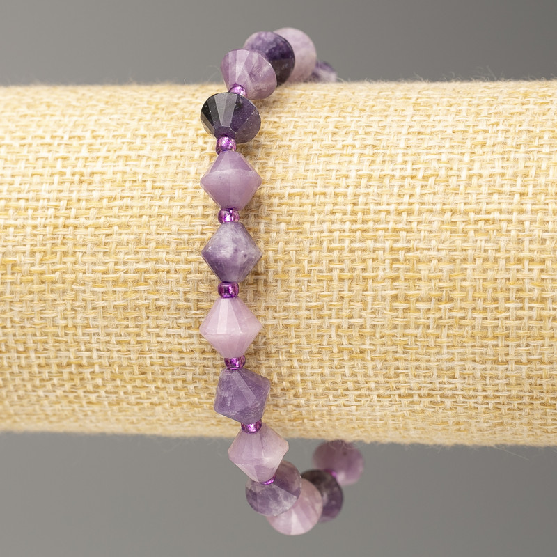 Elastic Bracelet with Amethyst Beads, Faceted Bicone, 8x8mm, length 18cm