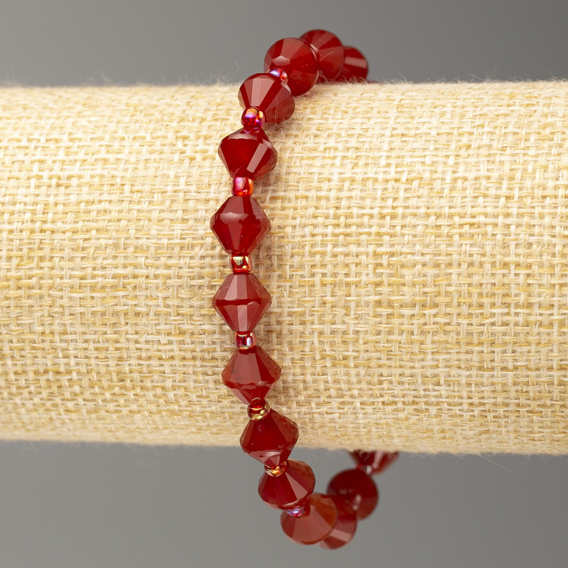 Elastic Cord Bracelet Carnelian Bead, Faceted Biconvex 8x8mm, 18cm length