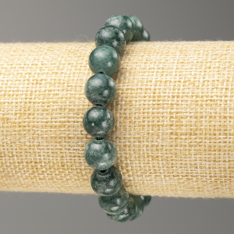Elastic Bracelet Moss Agate (imitation acrylic) smooth bead, diameter 10mm +-, length 18cm+