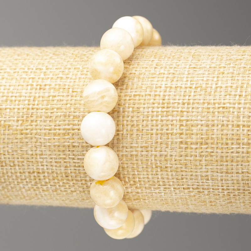 Mother-of-Pearl Bracelet on Elastic Band (Imitation Acrylic), Smooth Bead, Diameter 10mm+-, Length 18cm+