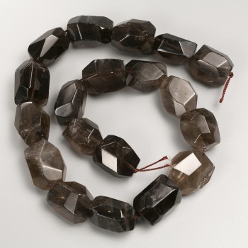 Beads on a Thread Smoky Topaz, Faceted Nuggets, 15×20 mm, Thread length 39 cm