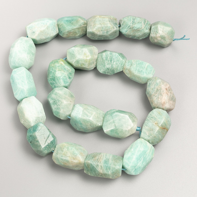 Faceted Amazonite Beads on Thread, Nuggets, 15x20mm diameter, 37cm length