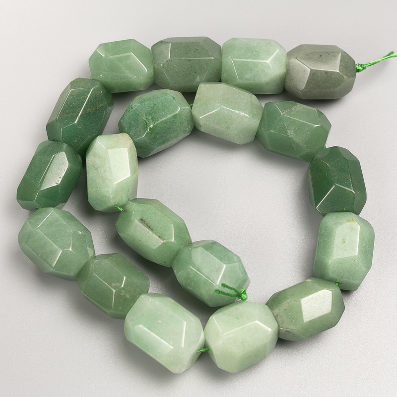 Nephrite Beads on Thread, Faceted Nugget Stones, Diameter 15×20mm, Length 39cm