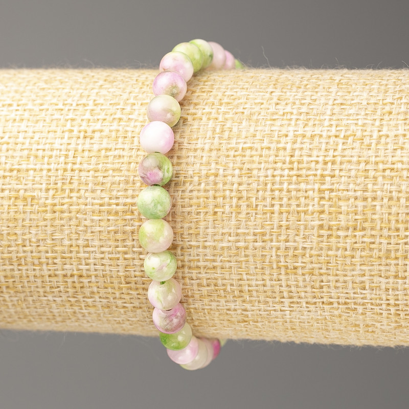 Pink-Green-White Ocean Nephrite Bracelet (imitation acrylic), diameter 6mm +/-, length 18cm+/- smooth bead on elastic