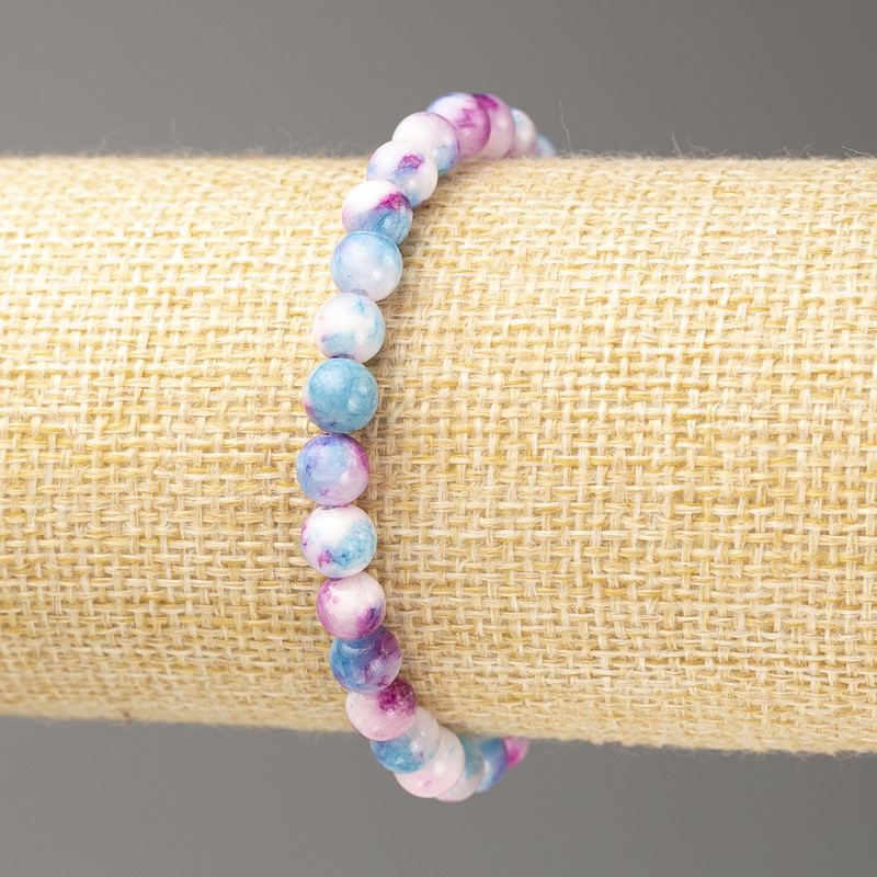 Blue-Pink-White Ocean Nephrite Bracelet (imitation acrylic), diameter 6mm +/-, length 18cm+/- smooth bead on elastic