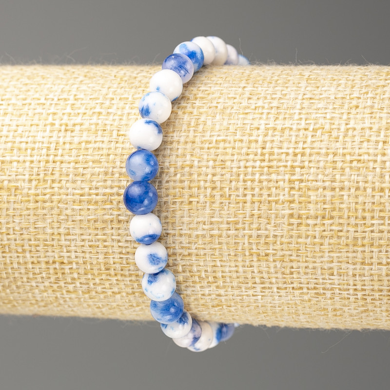 Blue-White Ocean Nephrite Bracelet (imitation acrylic), diameter 6mm +/-, length 18cm+/- smooth bead on elastic