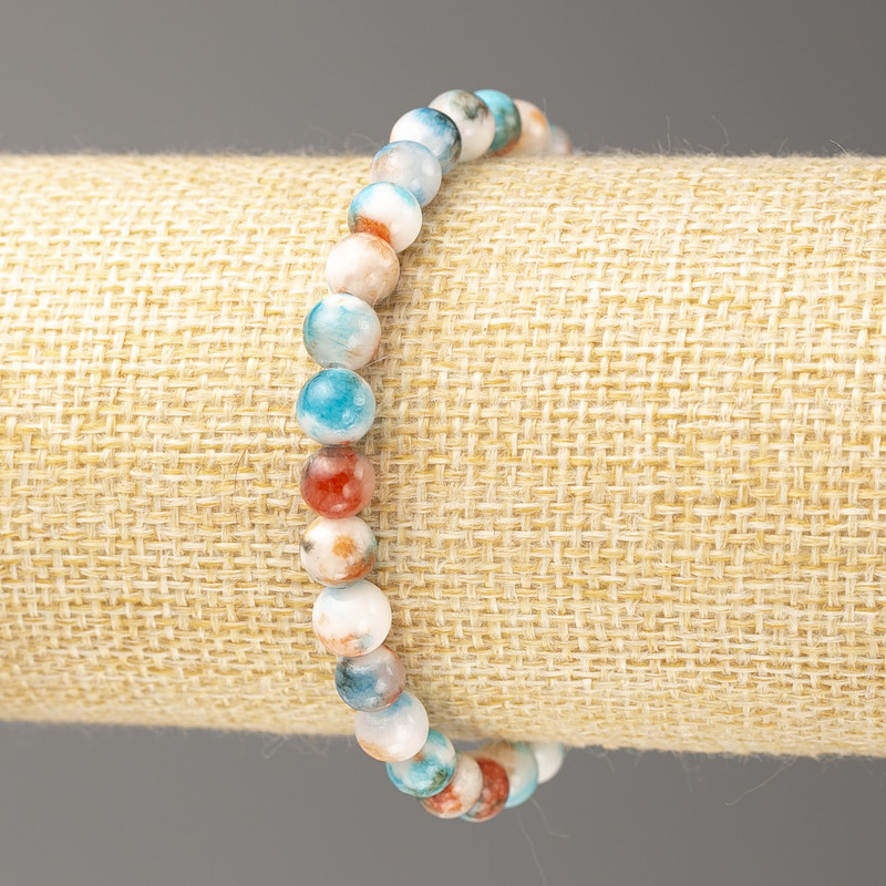 Light Blue-Rust-White Ocean Nephrite Bracelet (imitation acrylic), diameter 6mm +/-, length 18cm+/- smooth bead on elastic