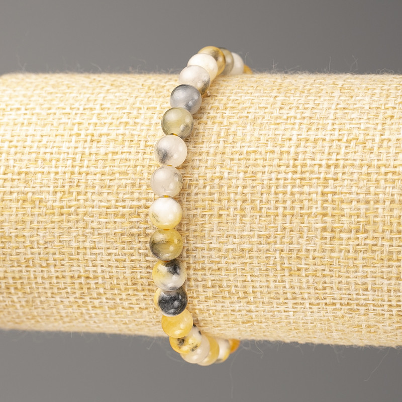 Bracelet Yellow-Grey-White Ocean Jade (Synthetic Acrylic), Diameter 6mm+-, Length 18cm+- Smooth Bead on Elastic