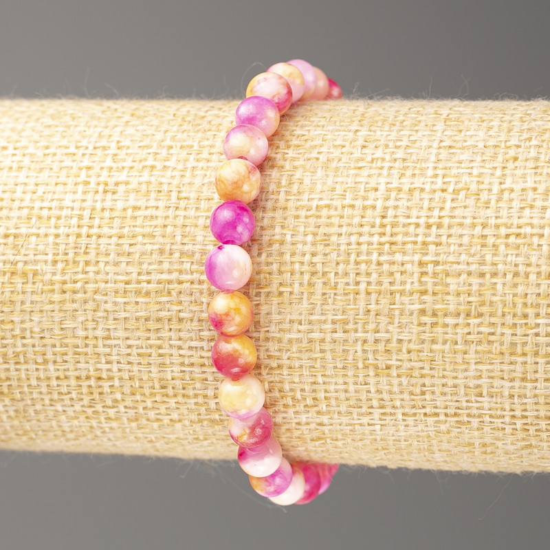 Bracelet Raspberry-Yellow-White Ocean Jade (Synthetic Acrylic), Diameter 6mm+-, Length 18cm+- Smooth Bead on Elastic