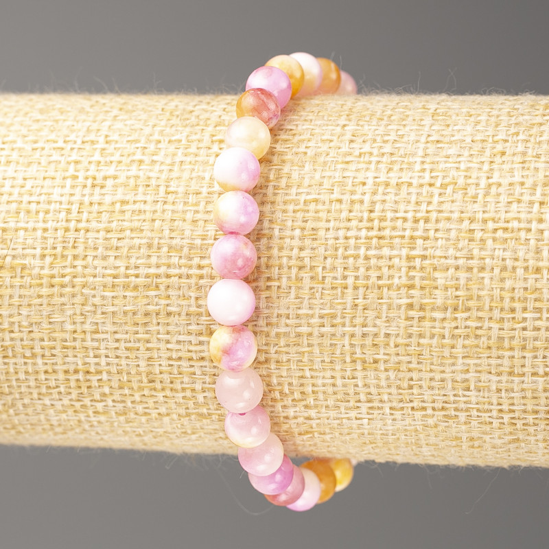 Bracelet Yellow-Pink-White Ocean Jade (Synthetic Acrylic), Diameter 6mm+-, Length 18cm+- Smooth Bead on Elastic