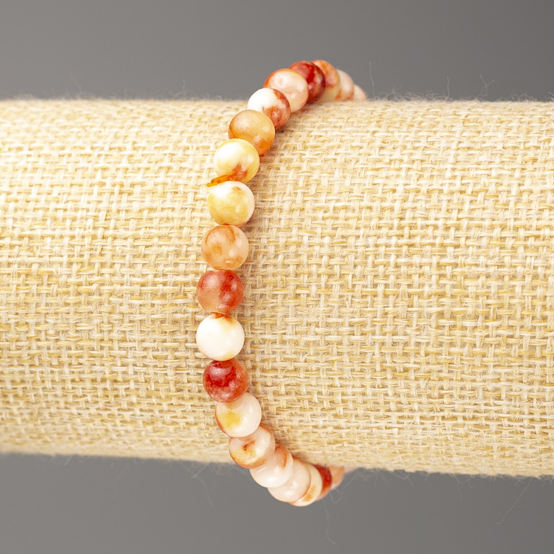 Bracelet White-Yellow-Rust Ocean Jade (Synthetic Acrylic), Diameter 6mm+-, Length 18cm+- Smooth Bead on Elastic