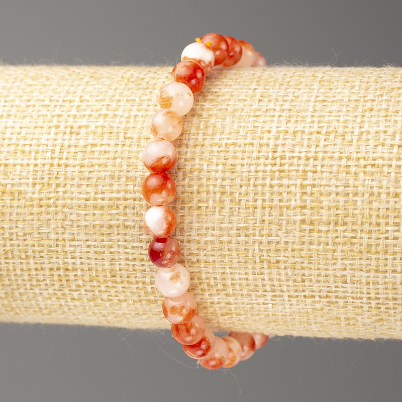 Bracelet White-Rust Ocean Jade (Synthetic Acrylic), Diameter 6mm+-, Length 18cm+- Smooth Bead on Elastic