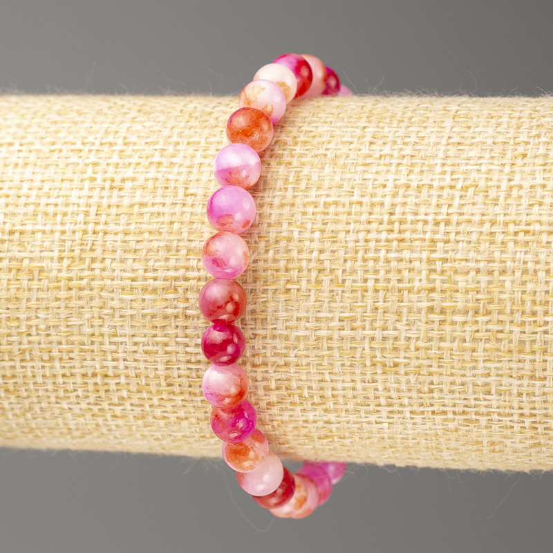 Bracelet Pink-Rust-White Ocean Jade (Synthetic Acrylic), Diameter 6mm+-, Length 18cm+- Smooth Bead on Elastic
