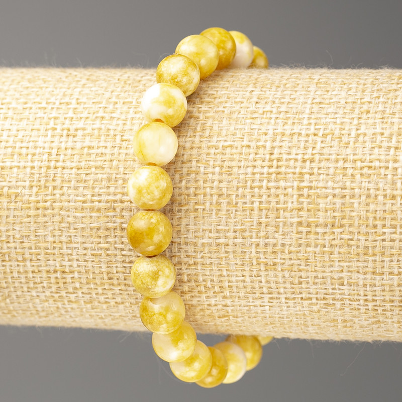 Mustard-White Ocean Jade Bracelet (imitation acrylic), 8mm +/- diameter, 18cm +/- length, smooth bead on elastic band